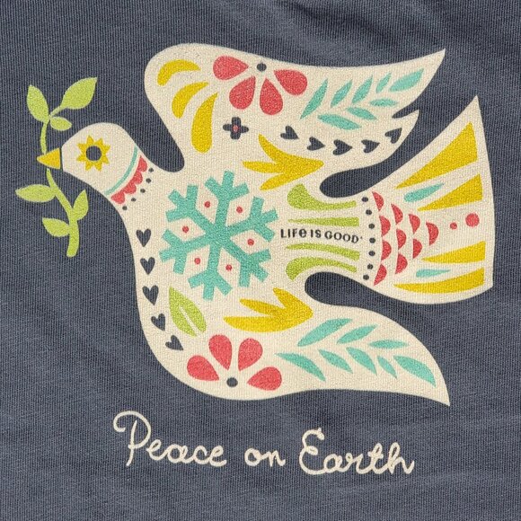 Life is Good Folkie Peace on Earth Dove Short Sleeve Crusher V-Neck Tee - XL - Picture 2 of 6